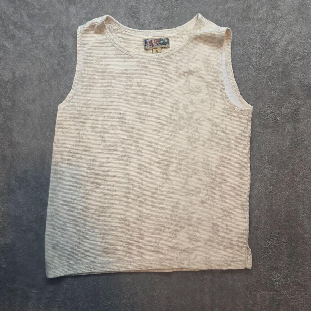 La Cabana Shirt Mens M White Floral Tropical Sleeveless Knit Cotton T-Shirt